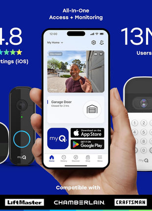 myQ Smart Garage Door Video Keypad with Wide-Angle Camera,Customizable PIN Codes,and Smartphone Control–Take Charge of Your Garage Access Works with Chamberlain, LiftMaster and Craftsman openers,White