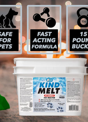 Kind Melt Pet Friendly Ice and Snow Melter, Fast Acting 100% Pure Magnesium Chloride Formula with Scoop Included, 15lb