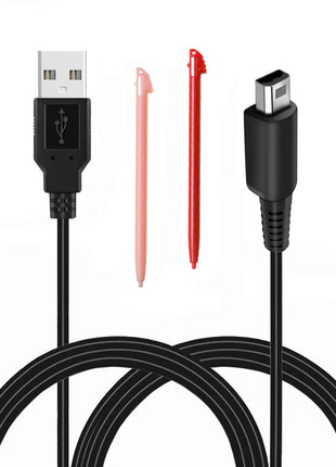 2 Pcs 3.9ft USB Charger Cable Compatible with 3DS/ 2DS, Play and Charge Charging Cord Compatible with 3DS/ 2DS/ DSi with 2 Stylus