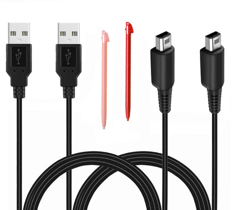 2 Pcs 3.9ft USB Charger Cable Compatible with 3DS/ 2DS, Play and Charge Charging Cord Compatible with 3DS/ 2DS/ DSi with 2 Stylus