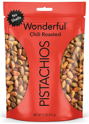 Wonderful Pistachios No Shells, Chili Roasted Nuts, 11 Ounce Resealable Bag, Protein Snacks, Gluten Free College Snacks, Healthy Snacks for Adults