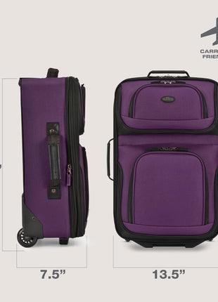 U.S. Traveler Lightweight Rolling 20 inch Carry On Luggage Softside Suitcase, Purple, 2 Wheel Single
