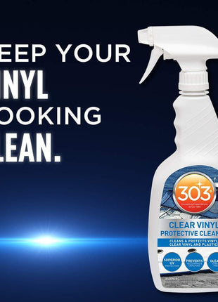 303 Products Marine Clear Protective Cleaner - Cleans and Protects Vinyl and Plastics, Provides Superior UV Protection, Prevents Yellowing and Cracking, 32oz (30215)
