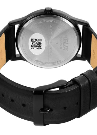 Helix by Timex Analog Watch for Man with Black Round Dial & Black Leather Strap Band Water Resistant Men's Wrist Watches - TW054HG04