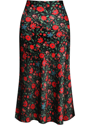 Keasmto Leopard Skirt for Women Midi Length High Waist Silk Satin Elasticized Cheetah Skirts L