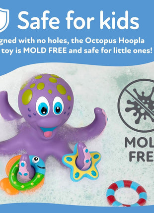Nuby Floating Octopus with 3 Hoopla Rings - Baby & Toddler Bath Toy - No Hole Design Keeps Moisture Out - Fine Motor Skills - 18+ Months - Great Baby Pool Toys | 3 Hoopla Rings