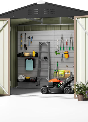 Greesum Outdoor Storage Shed 6 x 8 ft. Utility Tool Shed Metal Storage Garden Shed with Door & Lock for Patio Storage, Brown