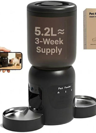 Automatic Cat Feeder with Camera, 5.2L Smart Food Dispenser for Cat & Dog | 1080P HD Video with Night Vision, 2.4G/5G WiFi Pet Feeder, 2-Way Audio & Meal Call Pet Food Dispenser, Motion Capturing