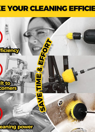 Holikme 6Pack Drill Brush Power Scrubber Cleaning Brush Extended Long Attachment Set All Purpose Drill Scrub Brushes Kit for Grout, Floor, Tub, Bathroom and Kitchen Surface,Scratch Brushes(Yellow)