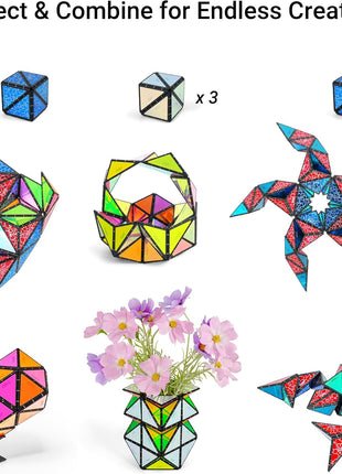 TOSY Magnet Pyramid Stone - 1 Cube Transforms into 1 Billion Shapes, 12 Pieces, 243 Rare Earth Magnets, Holographic Design Magnet Tiles Creative Puzzle STEM/STEAM Toy