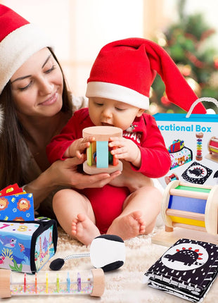 Montessori Toys for Babies 0-6 Months, Learning Educational Box Wooden Toys | Sensory Wooden Baby Infant Newborn Toys 0-6 Months | 1st First Birthday Gifts for 0 6 12 18 Months Boys Girls