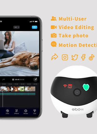 Enabot EBO SE FamilyBot Home Camera Robot: 1080P Movable Pet Camera Indoor, Battery-Operated, Auto-Recharge, Night Vision, 2-Way Talk, Local Storage, APP Control