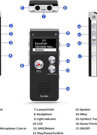 Digital Voice Recorder 16GB Voice Recorder with Playback for Lectures - USB Rechargeable Dictaphone Upgraded Small Tape Recorder Device
