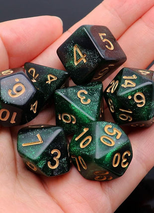 Polyhedral DND Dice Set Glitter Dice for Dungeon and Dragons D&D RPG Role Playing Games Green Mix Black Nebula Dice
