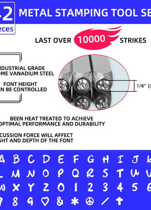 BESTNULE 42PCS Metal Stamping Kit, Number and Letter Stamp Set (A-Z, 0-9 and&,Love Symbol), Industrial Grade Hardened Carbon Steel, Perfect for Imprinting Metal, Wood,Leather (1/8 inch, 3MM)