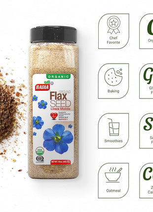 Badia Organic Ground Flax Seed, 16 oz   Superfood High in Fiber & Omega 3, Certified Organic, Non GMO, Baking, Smoothies & Cooking