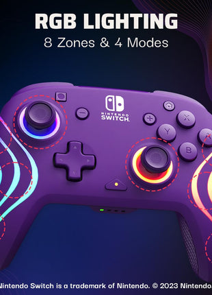 PDP Afterglow Wave Wireless RGB Gaming Controller for Nintendo Switch 2 | Nintendo Switch Lite, OLED, RGB LED Lighting, App Customization, Rechargeable 20-Hr Battery, 2 Mappable Back Buttons, Purple