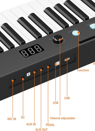 61 Key Keyboard Piano, Protable Electric Semi-Weighted Piano Keyboard for Beginner/Professional, With Power Supply, Built In Speakers, Pedal, Perfect for Birthday or Christmas(with stand, stool)