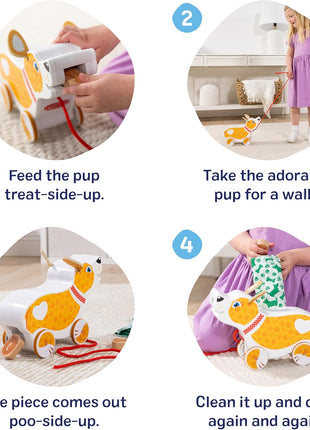 Melissa & Doug Feed, Walk & Poo Pup Wooden Preschool Pull Toy Play Set Ages 3+ - FSC Certified