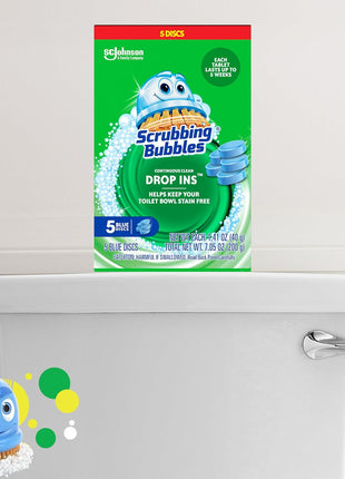 Scrubbing Bubbles Continuous Clean Toilet Drop-Ins, Automatic Blue Toilet Bowl Cleaner, Septic-Safe Tank Tablets Remove Hard Water Minerals & Limescale, Stain & Smell Protection, 5 Count (Pack of 1)
