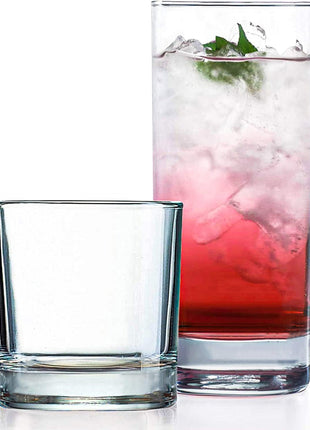 Everyday Drinking Glasses Set of 8 Drinkware Hurricane Glasses, Kitchen Glasses for Cocktail, Iced Coffee, Beer, Ice Tea, Wine, Whiskey, Water, 4 Tall Glass Cups & 4 Short Dof Drinking
