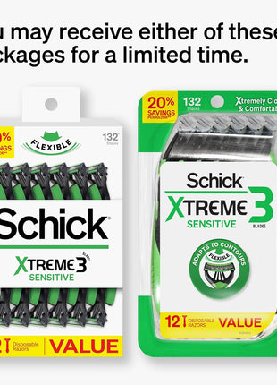 Schick Xtreme 3 Sensitive 3-Blade Disposable Razors for Men, 12ct