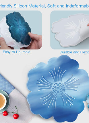 Panamalar Silicone Resin Molds, 1PCS Large Resin Tray Mold and 5PCS Coaster Molds for Resin Casting, Flower Shape Epoxy Resins Casting Molds for DIY, Home Decoration, Table Wine Tray-6 PCS