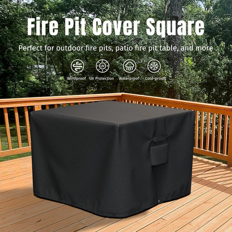SHINESTAR Square Fire Pit Cover, Fits for 28-32 Inch Fire Pit Table, Waterproof and Windproof, 32 x 32 x 24 Inches, Black
