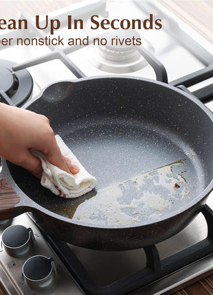 SENSARTE Nonstick Skillet, Deep Frying Pan 10/11/12-inch, Saute Pan with Lid, Stay-cool Handle, Healthy Stone Cookware Cooking Pan, Induction Compatible (10-Inch/3.5QT)