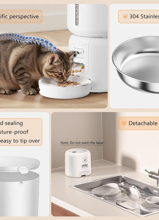 Automatic Cat Feeder with Camera, 4L Automatic Pet Feeder, Dual Power Supply, Smart Cat Food Dispenser with 2MP Night Vision & Two-Way Audio for Cats and Small Dogs, White