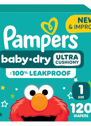 Pampers Diapers - Baby Dry - Size 1, 120 Count, Absorbent Disposable Infant Diaper (Packaging May Vary)