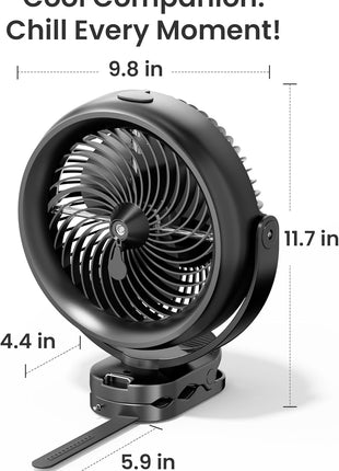 Koonie 10000mAh Battery Operated Misting Fan with Clip, Portable 8'' Mist Fan for Desk with Max. 48 Hours Runtime, 3Speeds, 2 Spray Modes, 200ML Tank for Golf Cart Home Office Travel Camping Stroller