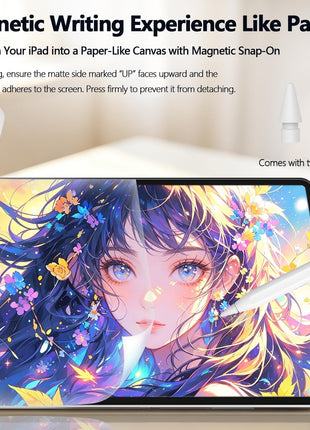 Magnetic Like Paper Screen Protector Compatible with iPad 9th/8th/7th Generation (10.2 Inch, 2021/2020/2019) + 2 Apple Pencil Tips, Write and Draw Like on Paper, Detachable, Matte Anti-Glare