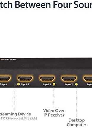 StarTech.com HDMI 2.0 Switch - 4 Port - 4K 60Hz - HDMI Automatic Video Switch Box - Multi Port Hub w/ 1 In 4 Out Functionality (VS421HD20)