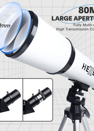 Telescope 80mm Aperture 600mm - Astronomical Portable Refracting Telescopes Fully Multi-Coated High Transmission Coatings AZ Mount with Tripod Phone Adapter, Wireless Control, Carrying Bag.