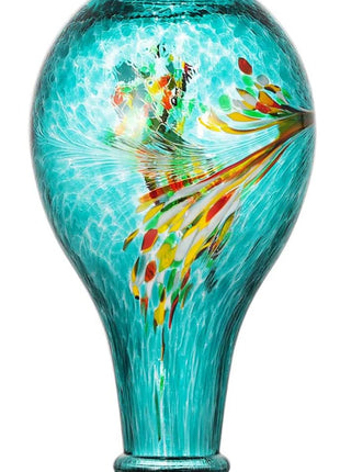 LUJII Hummingbird Feeder, Hand Blown Glass Hummingbird Feeder, Never Fade, 36 Fluid Ounces, 5 Feeding Metal Stations, Much Bigger, Garden Backyard Decorative, Containing Ant Moat (Blue)