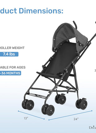 Dream On Me Aero Travel Lightweight Umbrella Stroller, Easy to Fold and Carry Travel Stroller, Adjustable and Removable Canopy