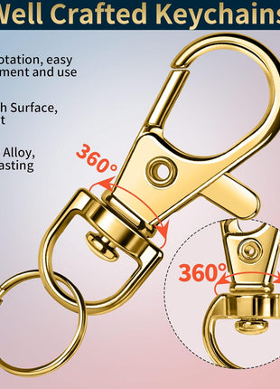 LEOBRO 60 PCS Swivel Snap Hooks and Key Rings, Keychain Clips and Key Chain Rings, Lobster Claw Clasps for Key Chains, Jewelry, Crafts, Gold