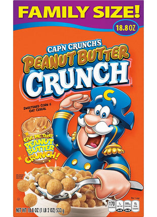 Cap'n Crunch Cereal, Peanut Butter, 18.8oz Box, Packaging May Vary