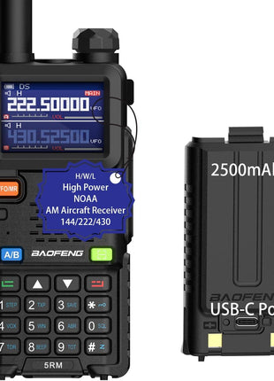 BAOFENG 5RM Ham Radio 10W Handheld (Upgraded of UV-5R) Walkie Talkies Long Range NOAA Weather Receiver Two Way Radio UV5R for Adults Camping Hunting Hiking, Frequency Copy, USB C Charger, 999CH