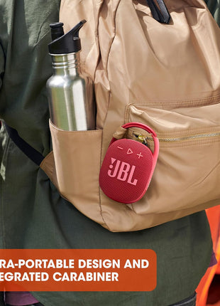 JBL Clip 4 - Portable Mini Bluetooth Speaker, big audio and punchy bass, integrated carabiner, IP67 waterproof and dustproof, 10 hours of playtime, speaker for home, outdoor and travel (Pink)