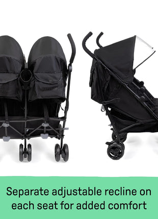 Summer Infant 3Dlite Folding Lightweight Side by Side Double Stroller with 5-Point Safety Harness for Infants and Toddlers, Black