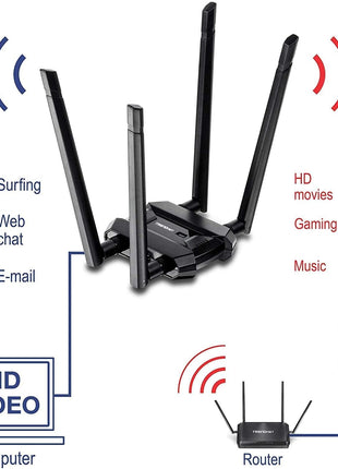 TRENDnet AC1900 High Power Dual Band Wireless USB Adapter, TEW-809UB, Stream 4K HD Video, Windows-Mac OS Compatible, NDAA & TAA Compliant, Increase Your Coverage, Detachable High Gain Antennas, Black