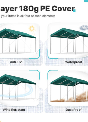 ADVANCE OUTDOOR 10x20 ft Heavy Duty Carport Potable Car Canopy Garage Party Tent Boat Shelter, Adjustable Height from 9.5 ft to 11 ft, Green