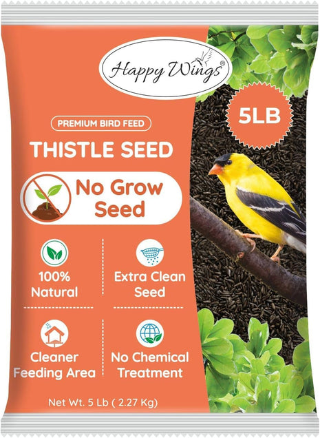 Happy Wings Nyjer/Thistle Seeds Wild Bird Food - 5 Pounds I No Grow Seed I Bird Seed for Wild Birds
