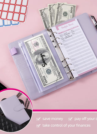 NICOOTHBudget Binder Cash Envelopes A6 Money Saving Binder with Zipper envelopes (Purple)