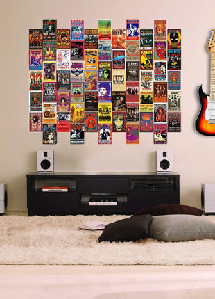 WOONKIT 60 PC Vintage Rock Band Posters, 70s 80s 90s Retro Concert Prints, Bedroom Wall Art, Album Cover Collage, 4x6 Inch (Set of 60)