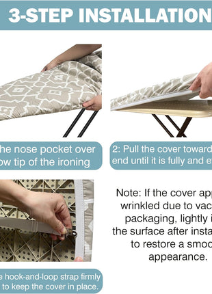 UniSimp Ironing Board Cover and Pad 15"x54" Extra Thick Natural Cotton, Scorch and Stain Resistant Padding, Standard Size Iron Board Cover with Fasteners Heavy Duty Elastic Edge, Heatproof Geometric