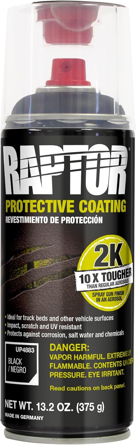 U-POL Raptor 2K Bedliner Aerosol, Protective Coating, Spray-On Truck Bed Liner, Impact, Scratch & UV Resistant, Black, 13.2 OZ