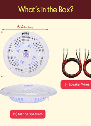 Pyle Marine Speakers - 5.25 Inch 2 Way Waterproof and Weather Resistant Outdoor Audio Stereo Sound System with LED Lights, 180 Watt Power and Low Profile Slim Style - 1 Pair - PLMRS53WL
